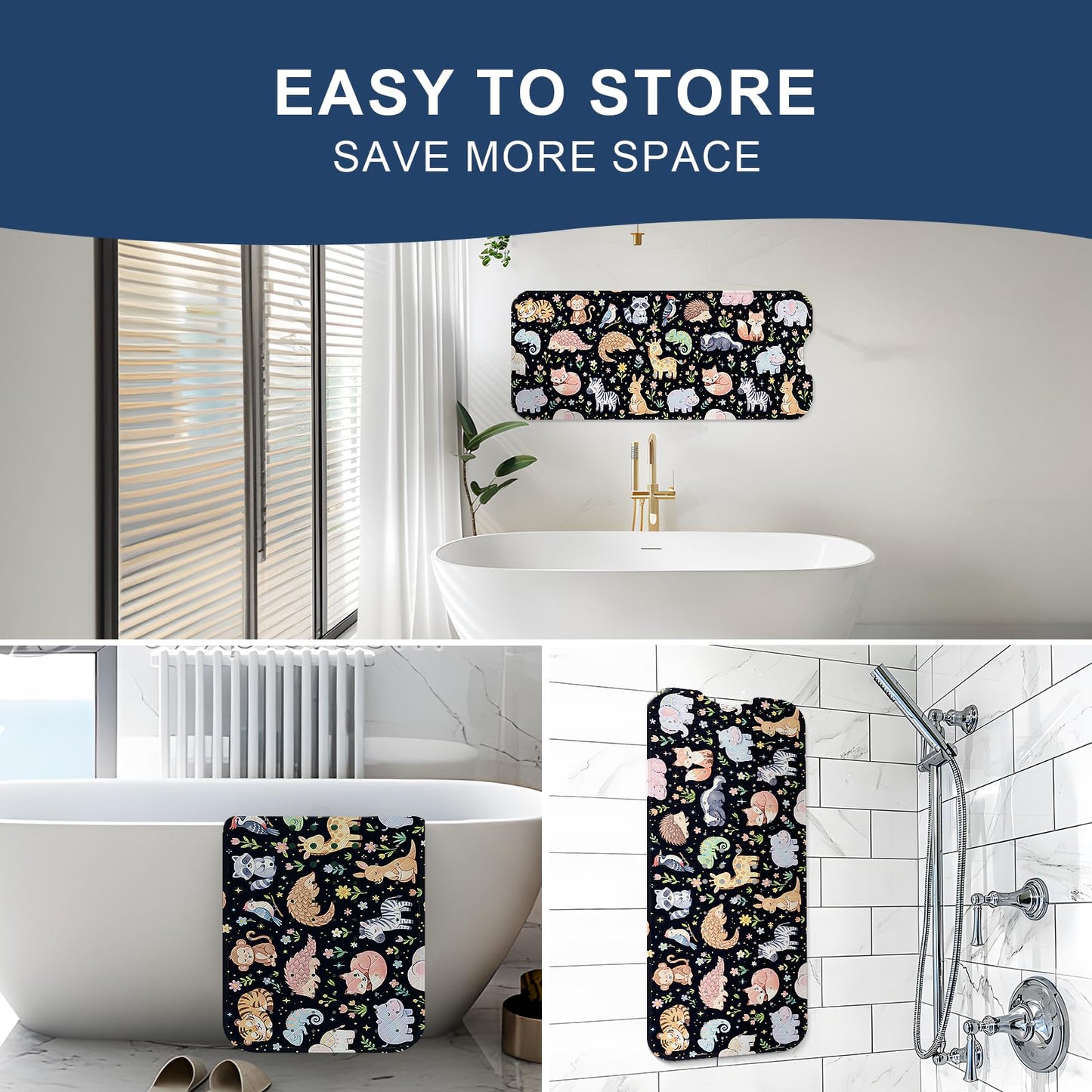 XIYUNTE Baby Bath Mats Non Slip Anti Mould, Cartoon Kids Bath Mat Non Slip, 100x40cm Extra Large Baby Shower Bath Mat with Suction Cups & Drain Holes