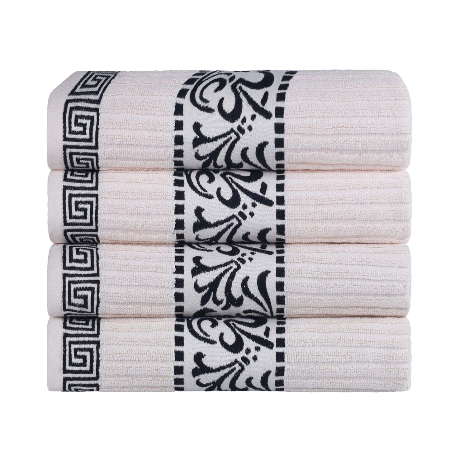 Superior Decorative 4-Piece Bath Towel Set, Greek/Floral Decor for Bathroom, Guest Bath, Spa, Household Essentials, Premium Absorbent Cotton