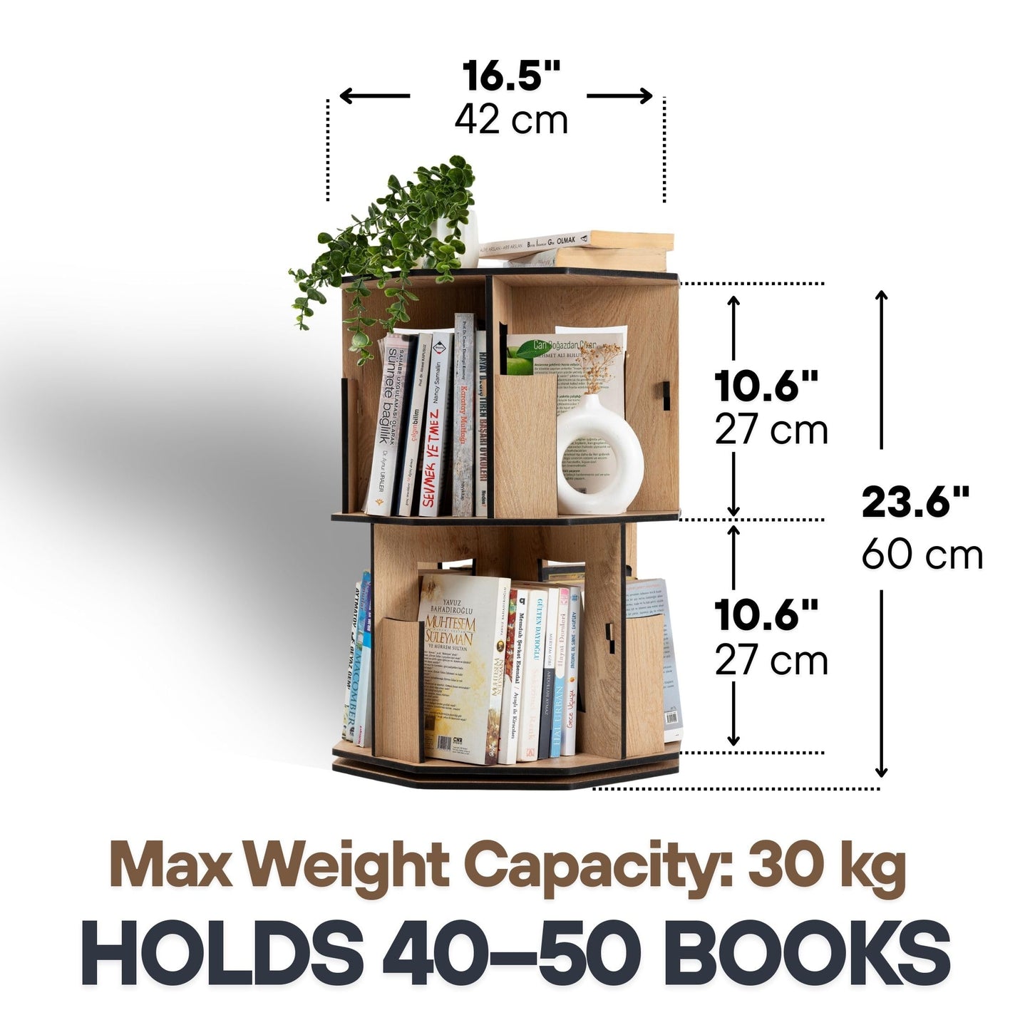 vigowood Corner Shelf Kids Bookshelf, Rotating Book Shelf for Kids Rooms – Space-Saving Wooden Storage Organizer for Books and Toys (Walnut, 2 Tier)