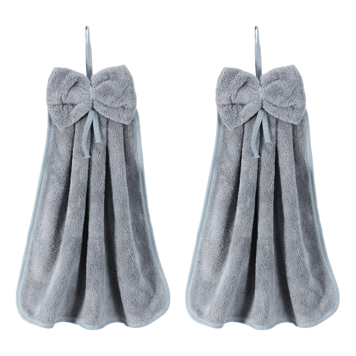 sourcing map 2Pcs Bow Hand Towels with Hanging Loop, 14.2" x 12.2" Soft Coral Fleece Microfiber Bowknot Hanging Hand Dry Towels Quick Dry and