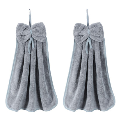 sourcing map 2Pcs Bow Hand Towels with Hanging Loop, 14.2" x 12.2" Soft Coral Fleece Microfiber Bowknot Hanging Hand Dry Towels Quick Dry and