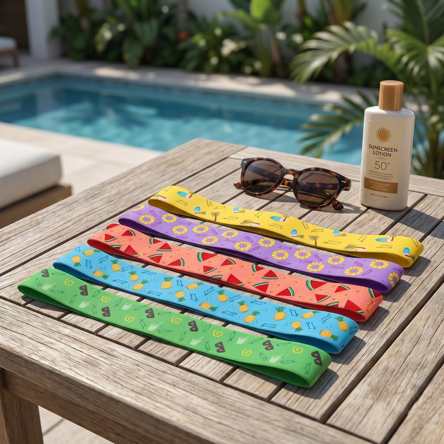 Merzio 5Pcs Beach Towel Bands for Sun Loungers, Elastic Windproof Sunbed Towel Clips, Cruise Essentials Accessories for Pool Chairs