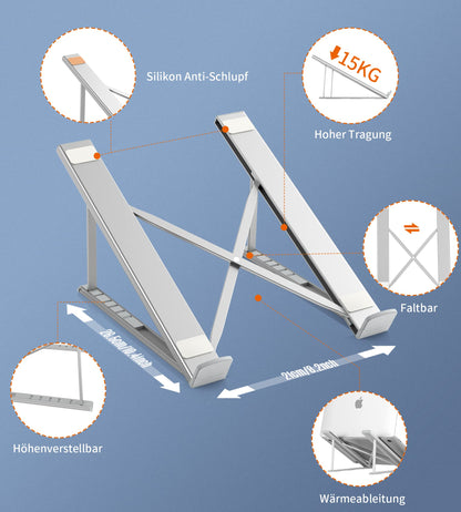 BHHB Laptop Stand, 6 Levels Height Adjustable, Foldable & Ventilated Aluminium, Compatible with Laptops 9-17 inches, Tablets, iPads, Phones