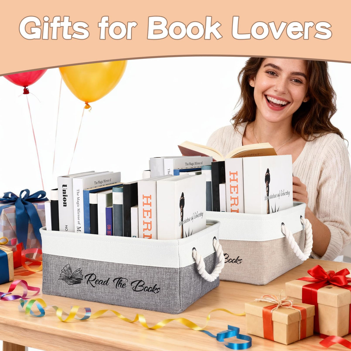 CGFN Book Lover Gifts,Read The Book Storage Basket List Storage Box Bookish Accessories Best Bookworm Gifts for Women Men Reading Lovers