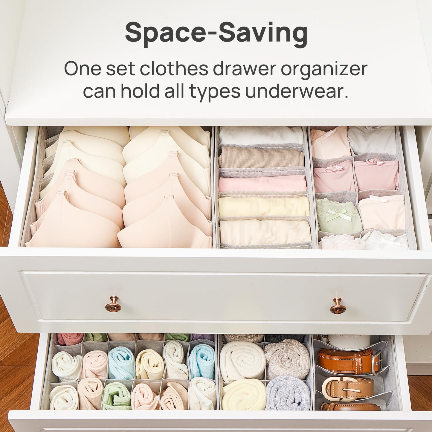 Vtopmart 4 Pack Underwear Drawer Organizers Set, 6+7+8+24 Cells Clothes Drawer Dividers Dresser Organizers Bins for Socks, Bras, Scarves, Ties