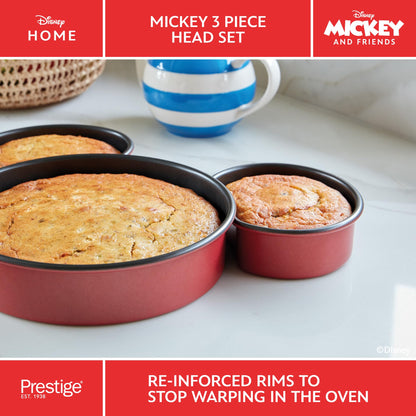 Prestige New Disney Bake with Mickey Mouse Bakeware Set with 3 Piece Mickey Head Cake Tin and Silicone Spatula Set of 2