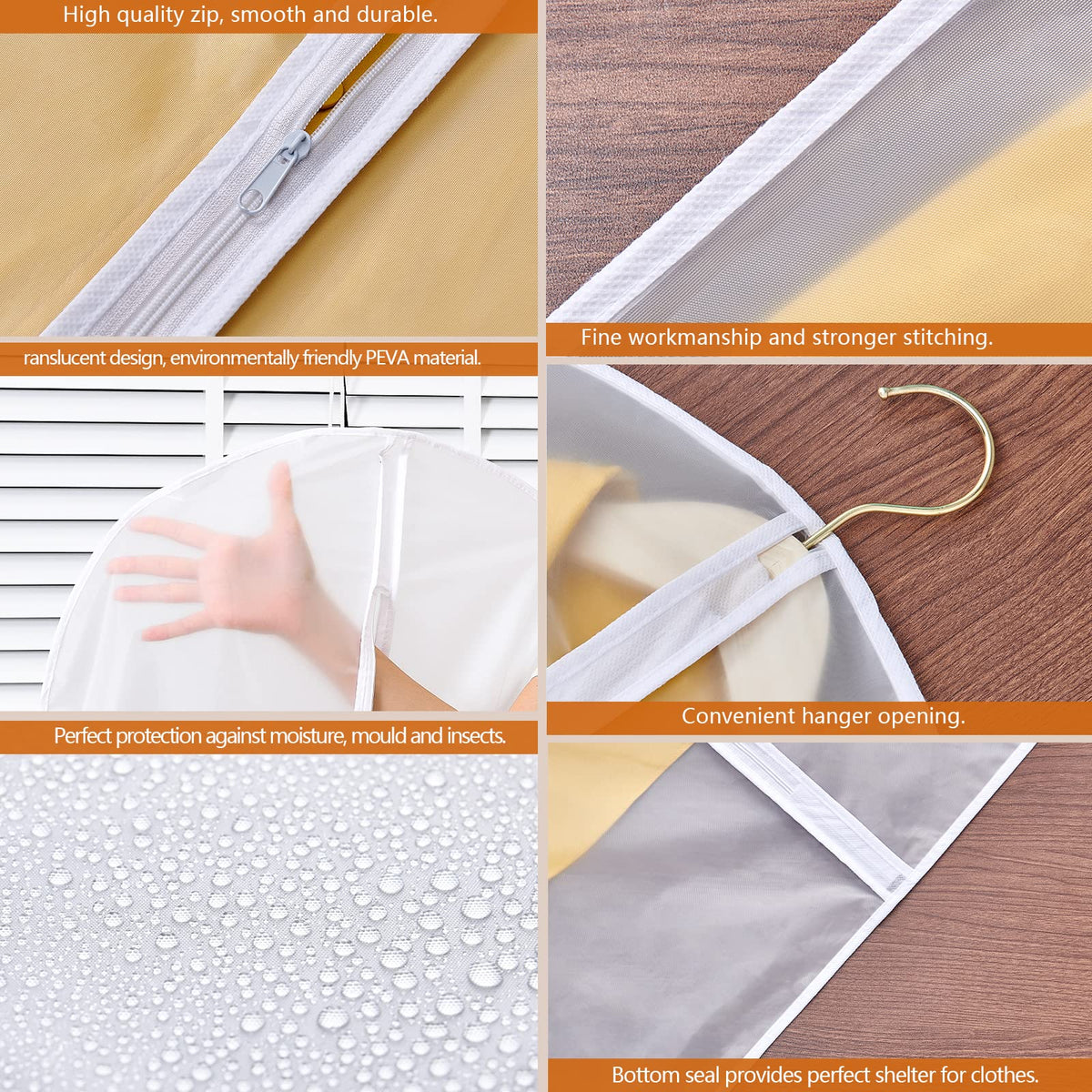 GoMaihe Clothes Cover Bags Set of 12, 60 x 120cm/6pcs + 60 x 100cm/6pcs Dress Garment Bag with Zip in Wardrobes