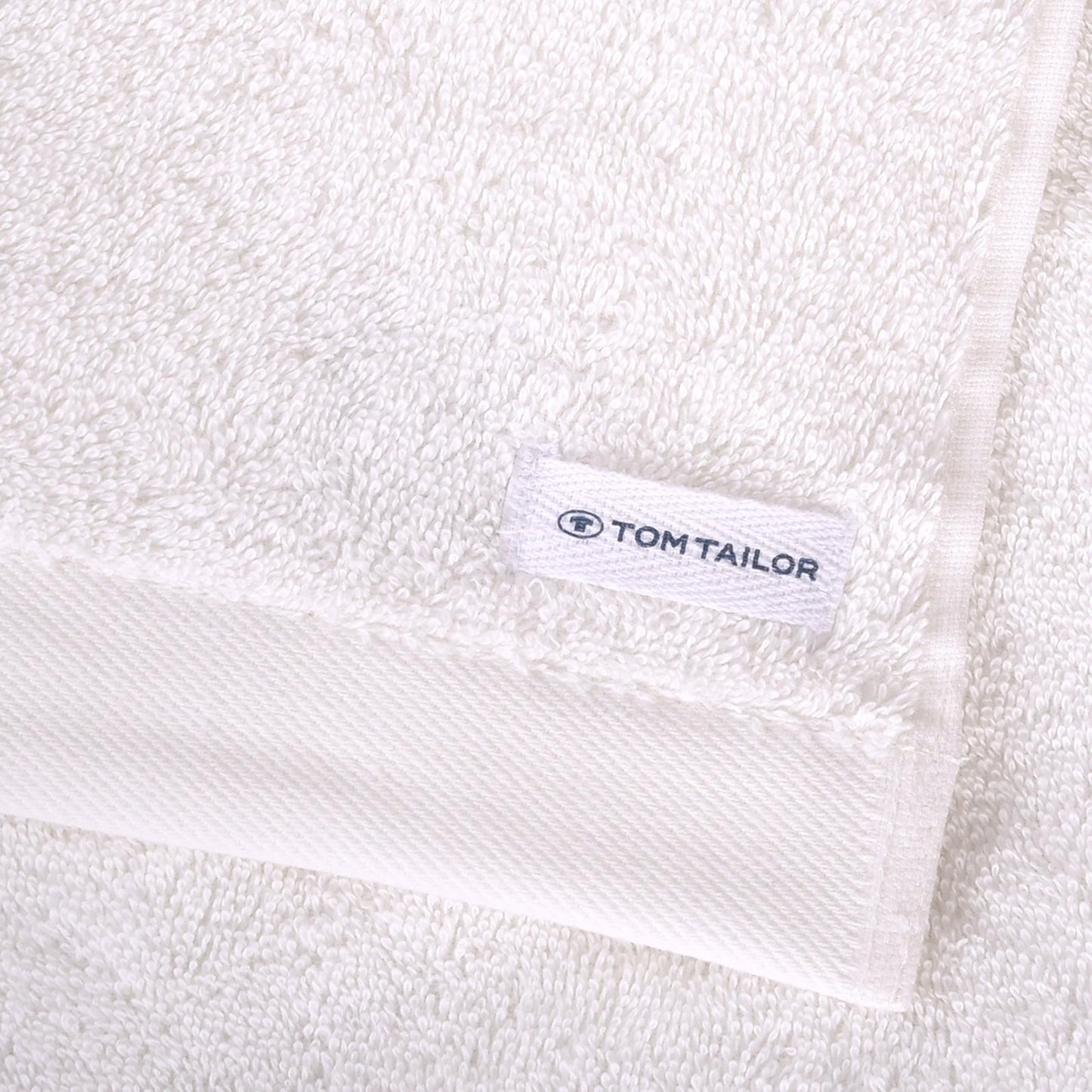TOM TAILOR Hand Towels, Set of 2, 50 x 100 cm, 100% Cotton/Terry Towel, with Hanger and Label with Logo, Colour Bath Towel White (Crisp White)
