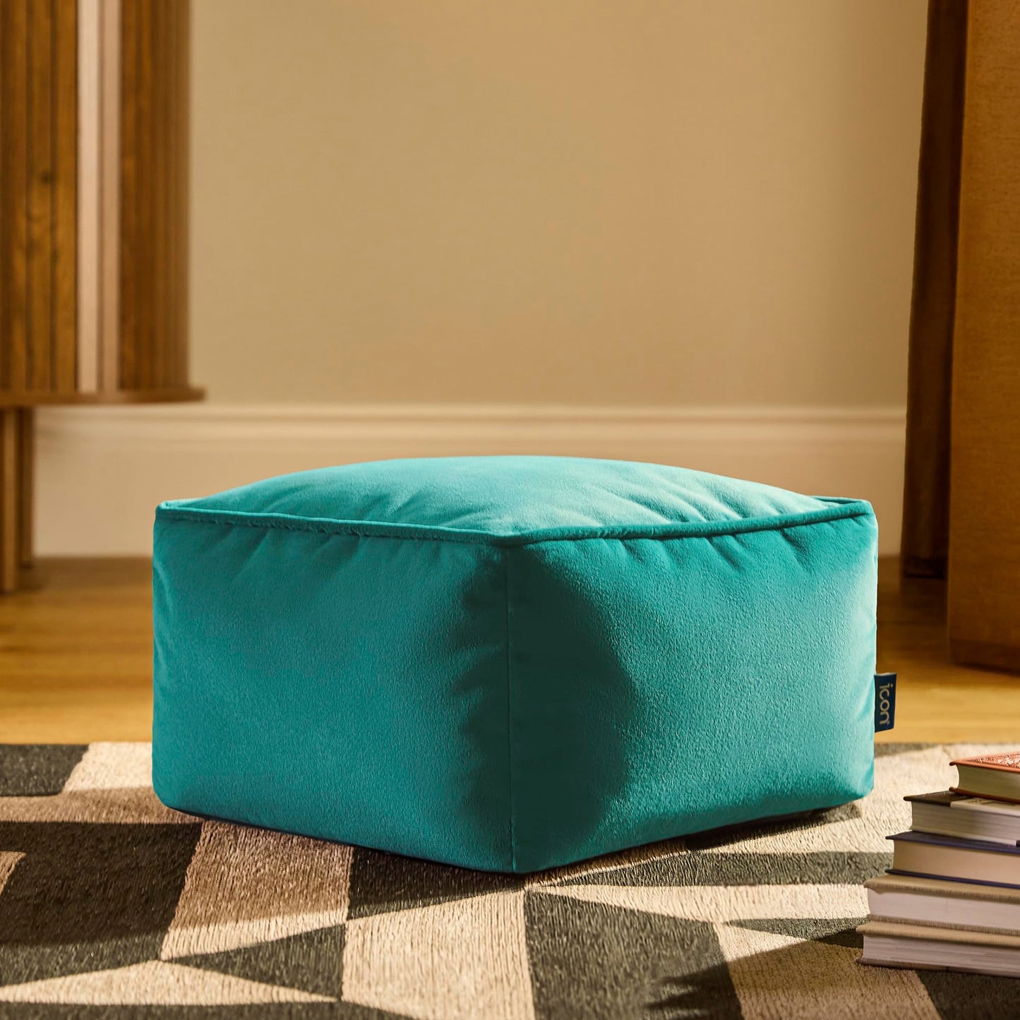 icon Amara Velvet Small Bean Bag Footstool with Filling Included, Teal