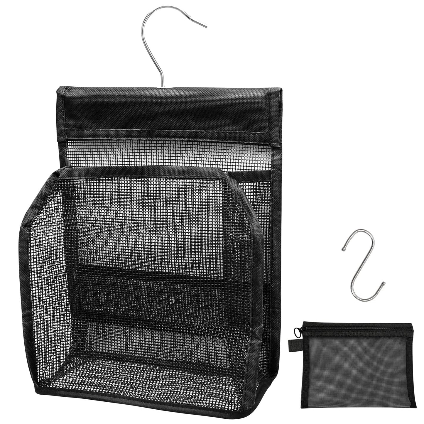 Juyibaao Hanging Mesh Shower Caddy with Hooks & Mesh Makeup Bag Set, Portable Shower Organizer, Quick Dry Peg Bag for Bathroom, Dorm, Gym, Travel