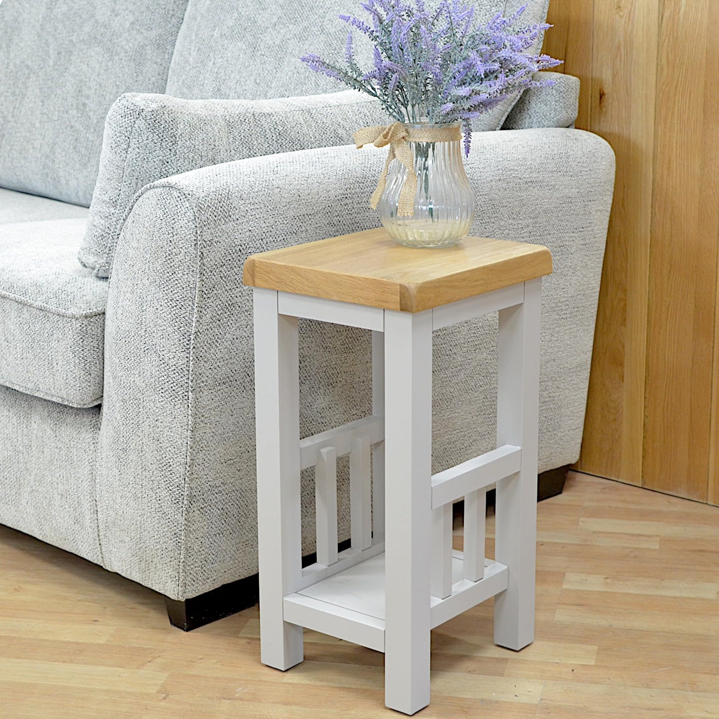 GROFurniture Cashmere Grey Side Table, Painted Grey End Table for Living Room, Slim Side Table or Small Bedside Table for Bedroom - Ready Assembled