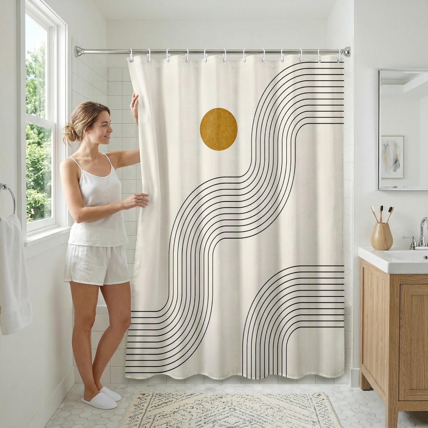 Americanflat 71x74 Boho Shower Curtain - 100% Polyester Shower Curtain with 12 Hooks - Shower Curtains for Bathroom