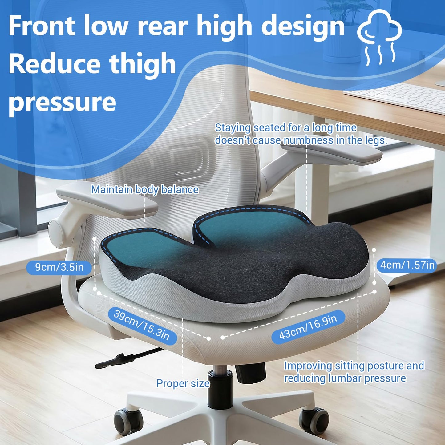 zxevg Coccyx Cushion Memory Foam Black Non-Slip