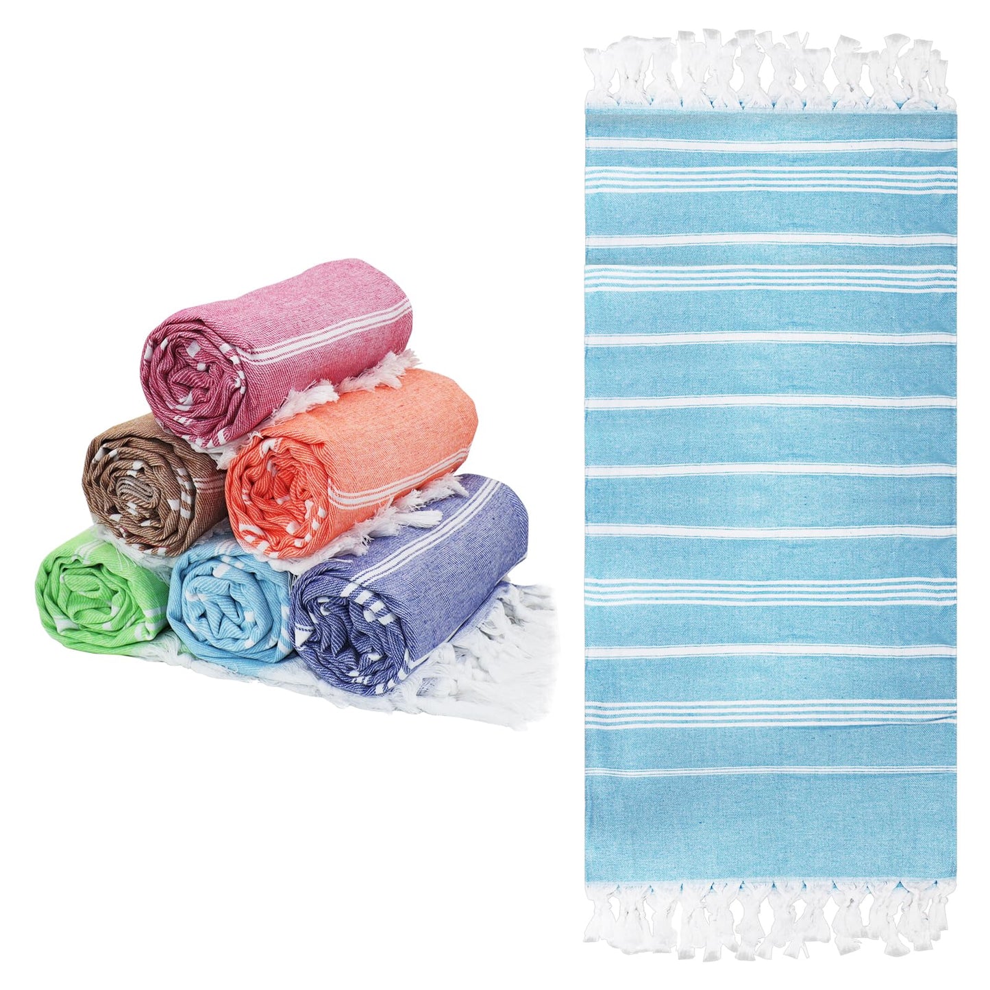 OJMHD 6 Pack Hammam Beach Towels, 180 x 90 cm Turkish Bath Towels Bulk