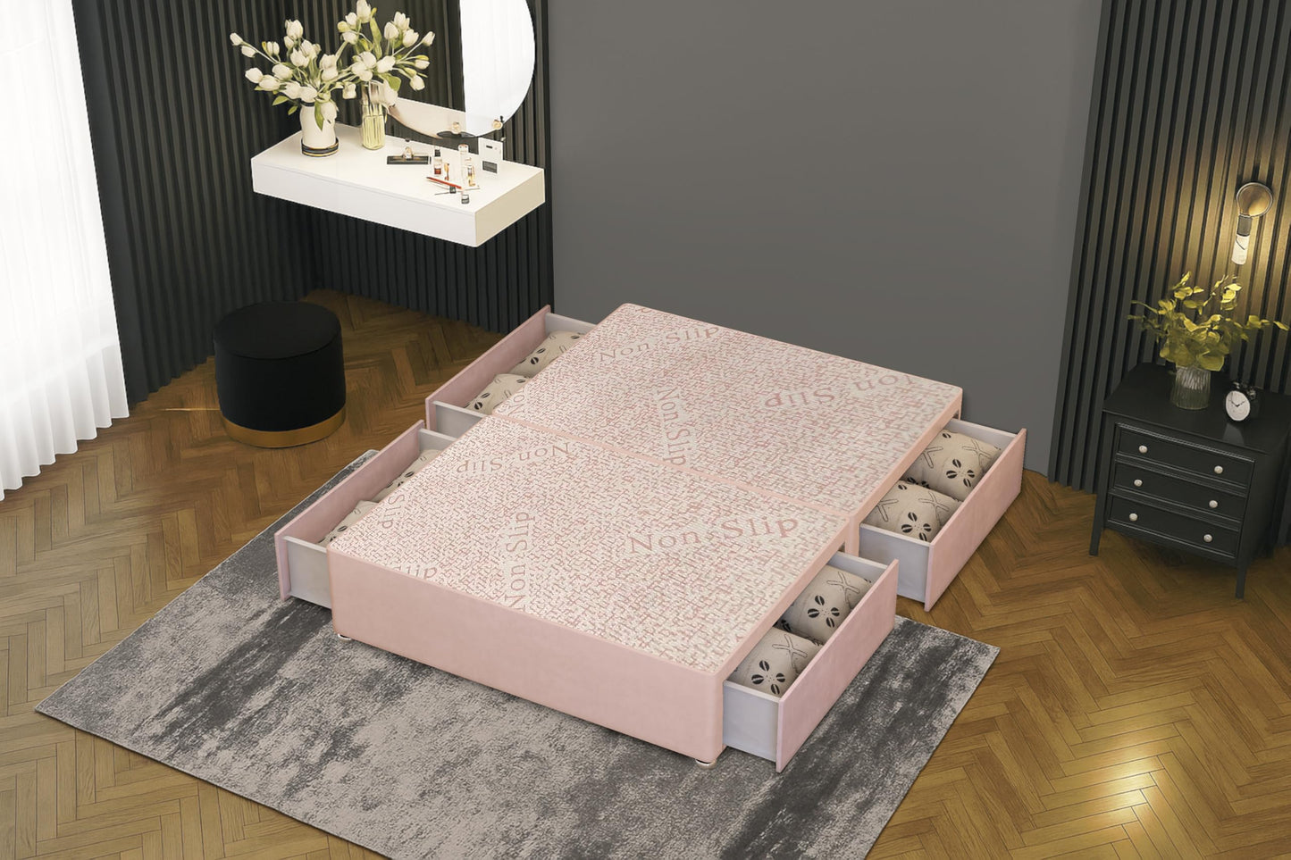 Bed Centre Flexby Divan Bed Base Only with 2 Drawers (Same Side), No Headboard - Available in 3FT, 4FT, 5FT & 6FT
