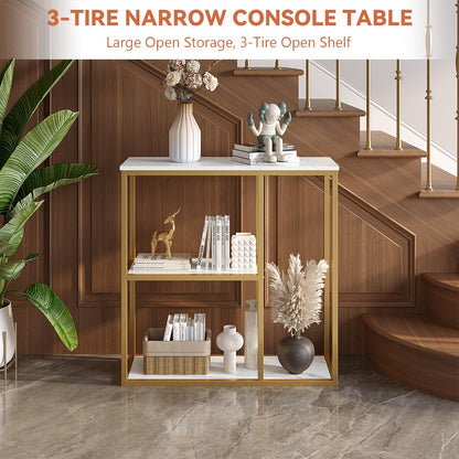 WOHOMO Console Table Small Gold Entryway Tables with Storage Shelves 80cm