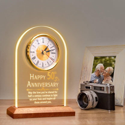 OkiyiD 50th Anniversary Wedding Gift, Anniversary Quartz Clock, Desk Table Clock, 50 Years of Marriage, Golden Wedding for Couple, Parents,