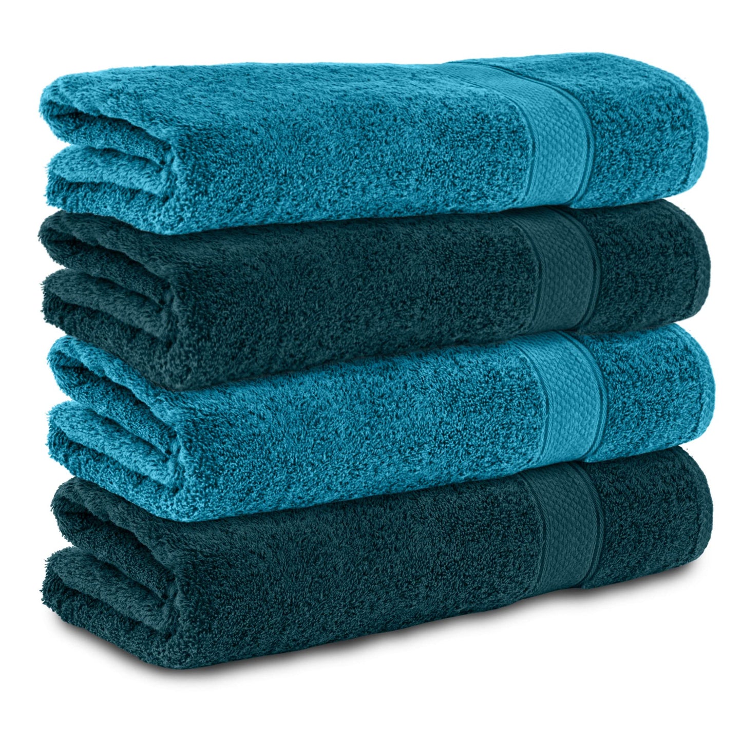 Komfortec Set of 4 Hand Towels 50 x 100 cm 100% Cotton Terry Towelling Soft Petrol/Turquoise