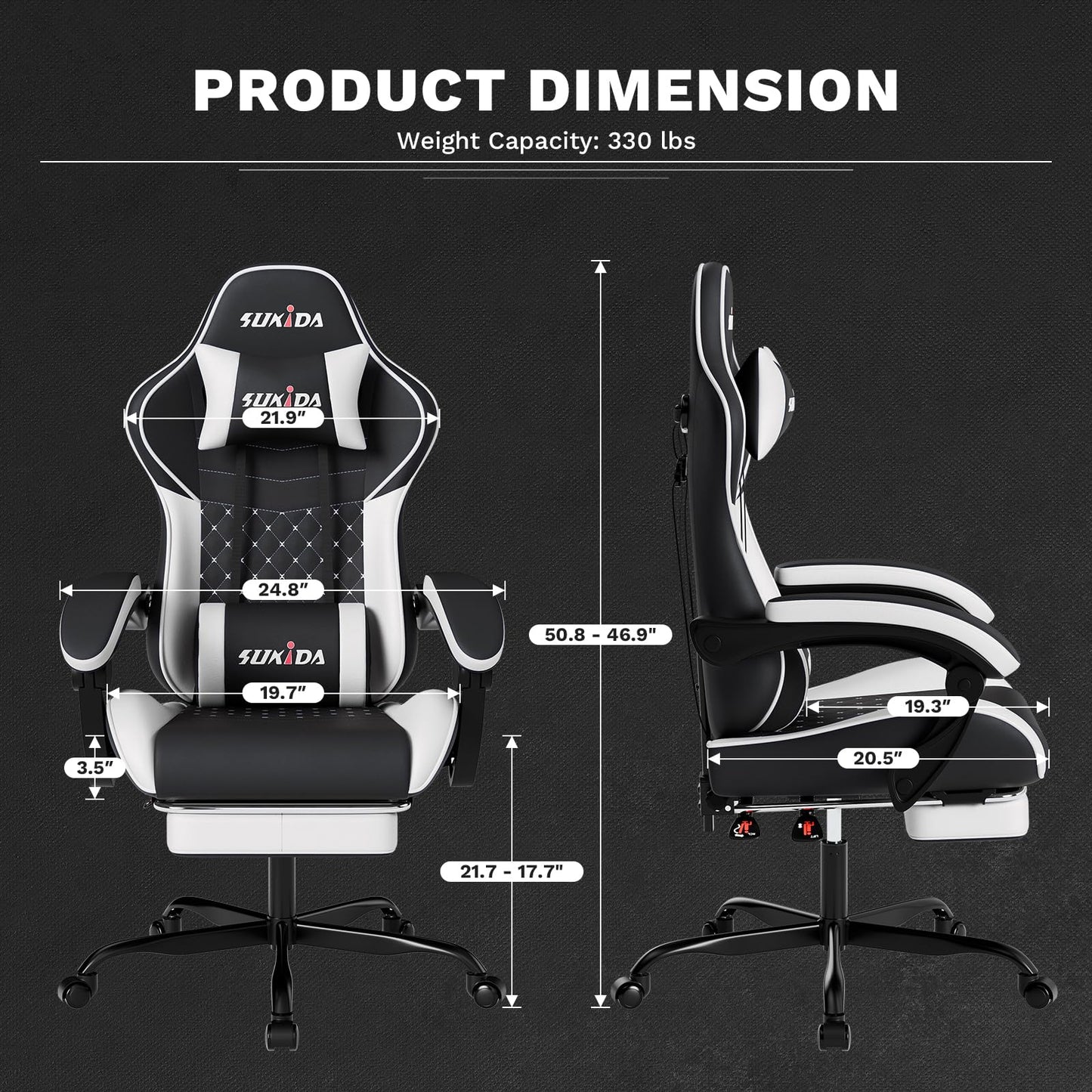 SUKIDA Gaming Chair, Ergonomic Computer Chairs with Footrest, Comfy Office Chair with Headrest, Massage Gaming Chair for Adult