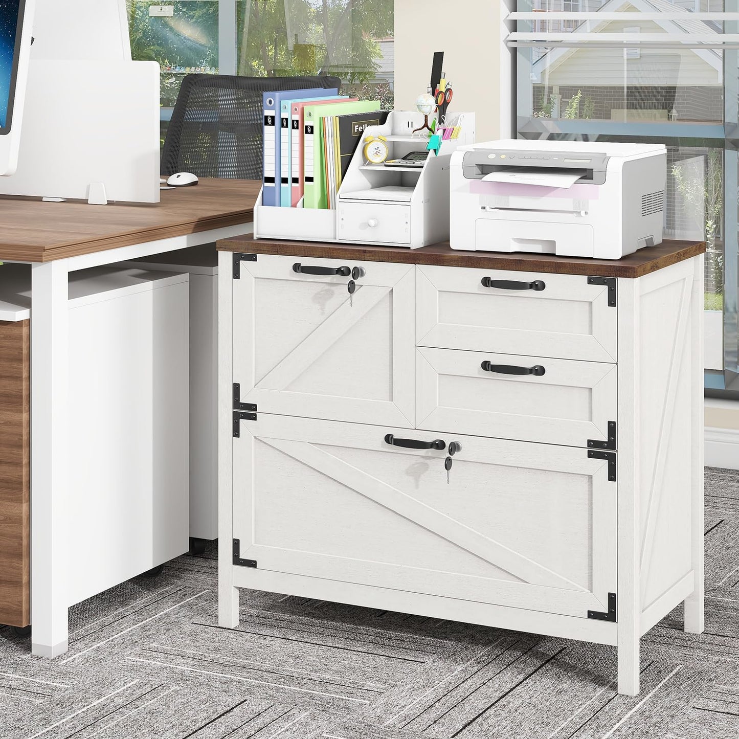 BonVache Wood Lateral File Cabinet with 4 Drawer for Hanging Files Letter/A4/Legal Size, Large Farmhouse Filing Cabinets with Lock for Home Office