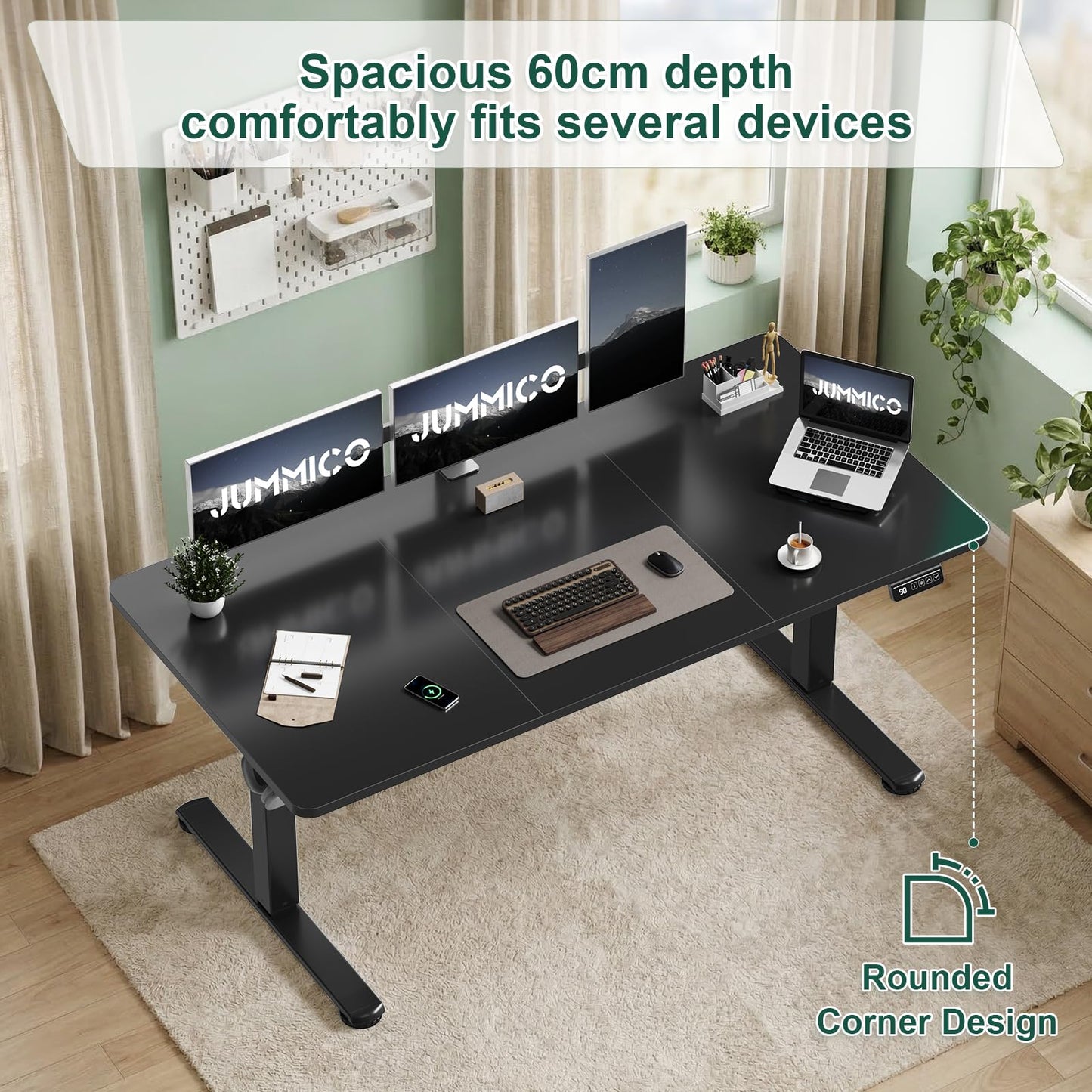 JUMMICO Electric Standing Desk 100 x 60 cm Home Office Height Adjustable Desk, Computer Lift Table with Smart Panel