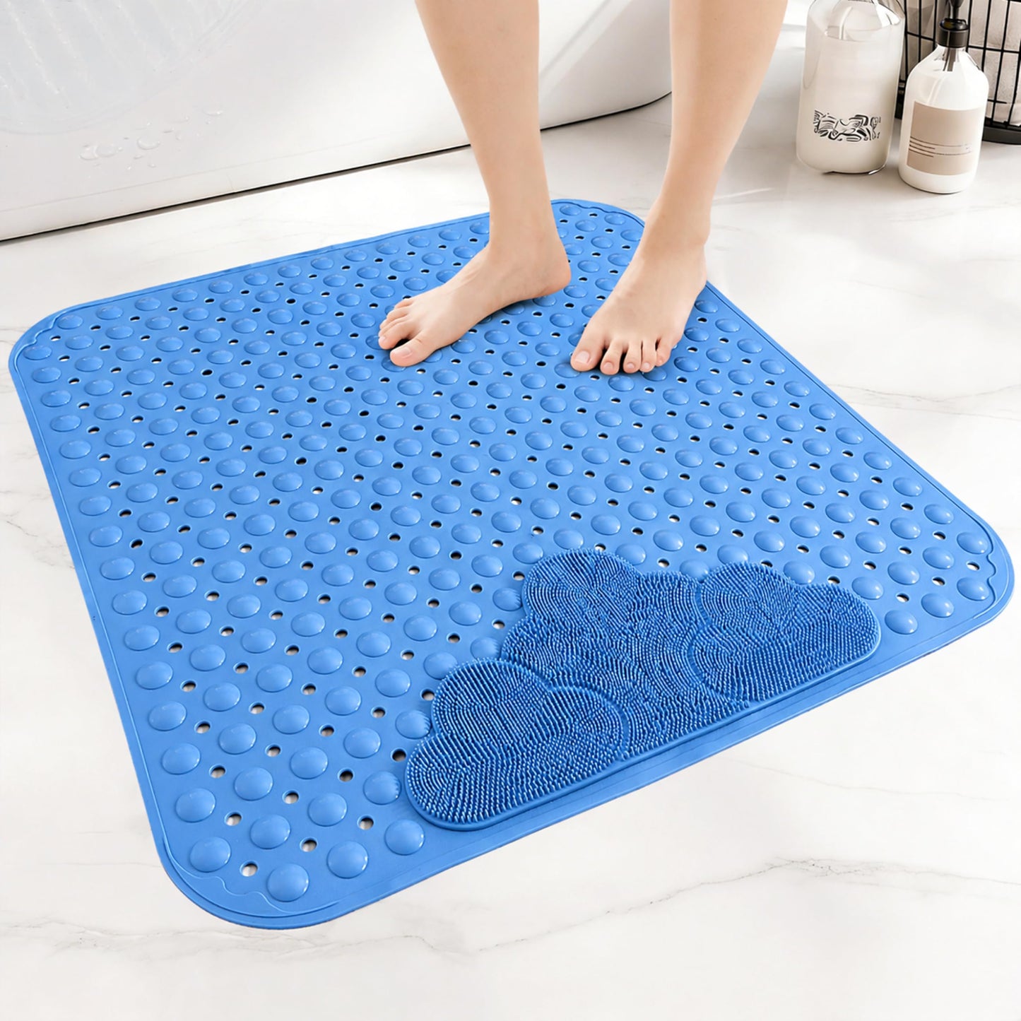Venuso Shower Mat Non Slip Anti Mould, 80x80 cm Non Slip Bath Mat with Foot Massage Area
