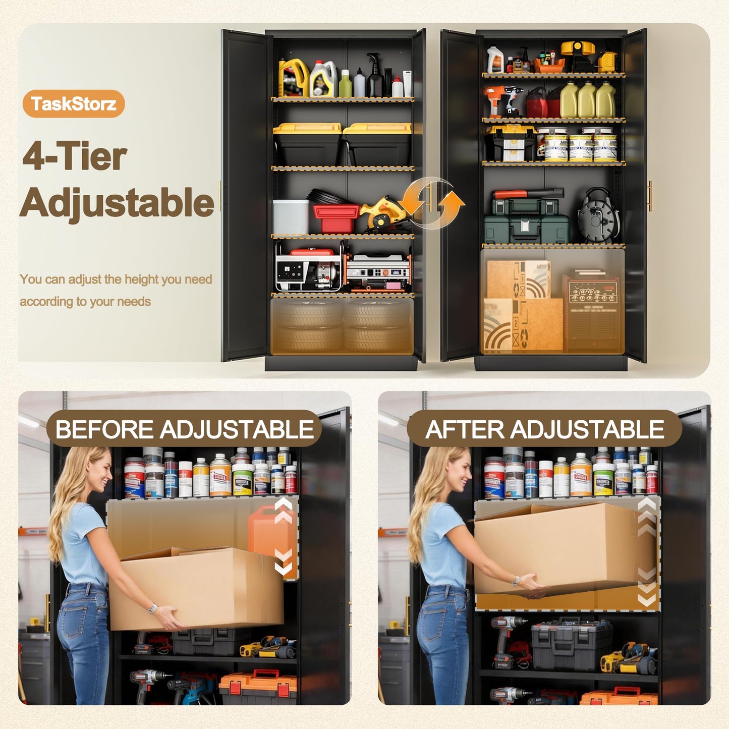 Tall Kitchen Cupboard, 180cm Metal Storage Cabinet, Black, 180*70*35cm