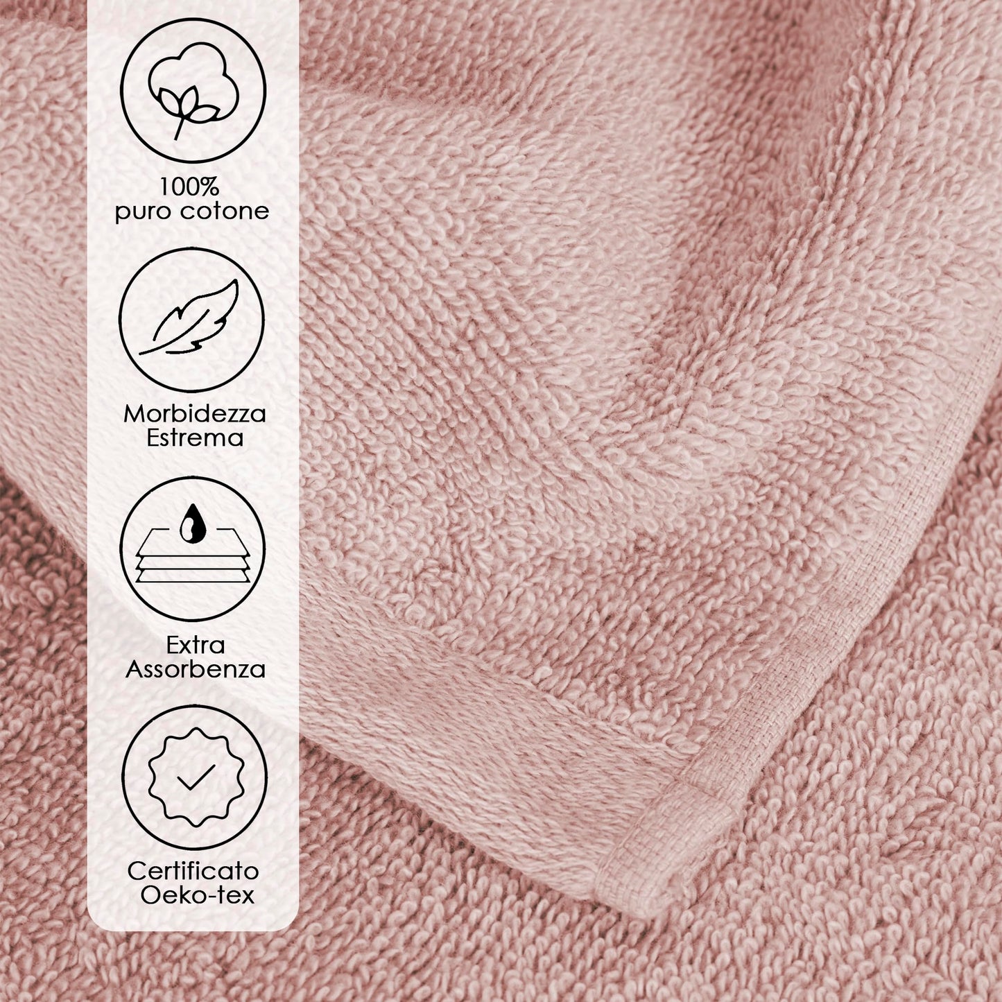Ruggeri, Set 3 Piece Hand Towel Set, 50x100 cm, Soft Cotton, Pink