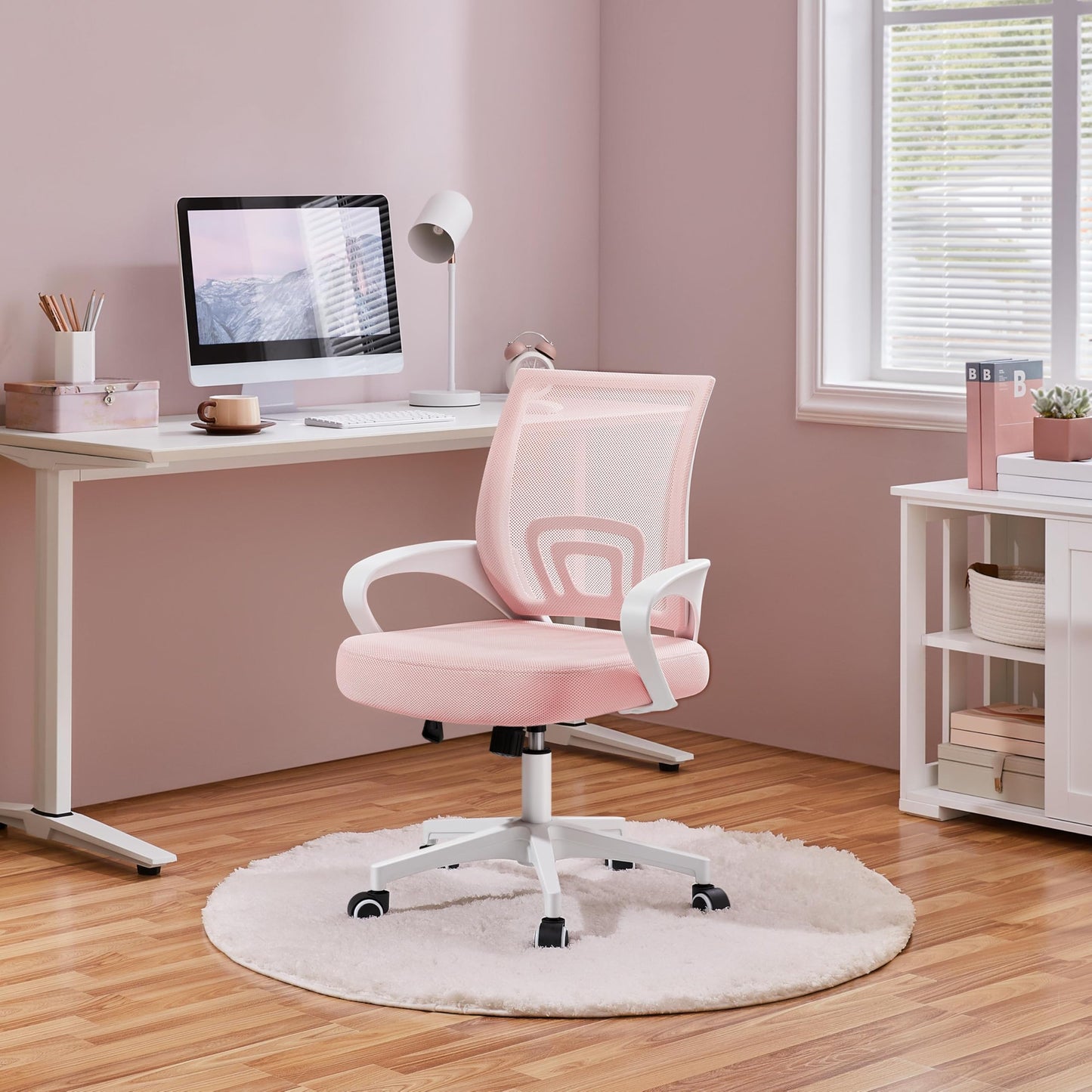 Yaheetech Ergonomic Chair Mesh Swivel Lumbar Support Adjustable Desk Pink
