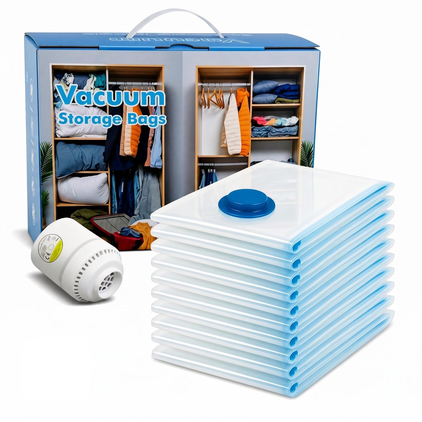 Vacuum Storage Bags 10 Jumbo Reusable Space Saver Bags with Electric Pump Compression Bags Sealer Bags Vacuum Sealed for Clothes Bedding Duvets