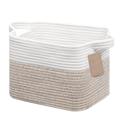 JOJOSEE Small Cotton Rope Woven Storage Basket for Shelves, White&Brown