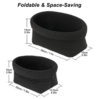 2-Pack Foldable Crochet Baskets - Collapsible Cotton Storage Bins for Towels, Cosmetics & Jewelry, Organizer for Bathroom, Kitchen & Shelf