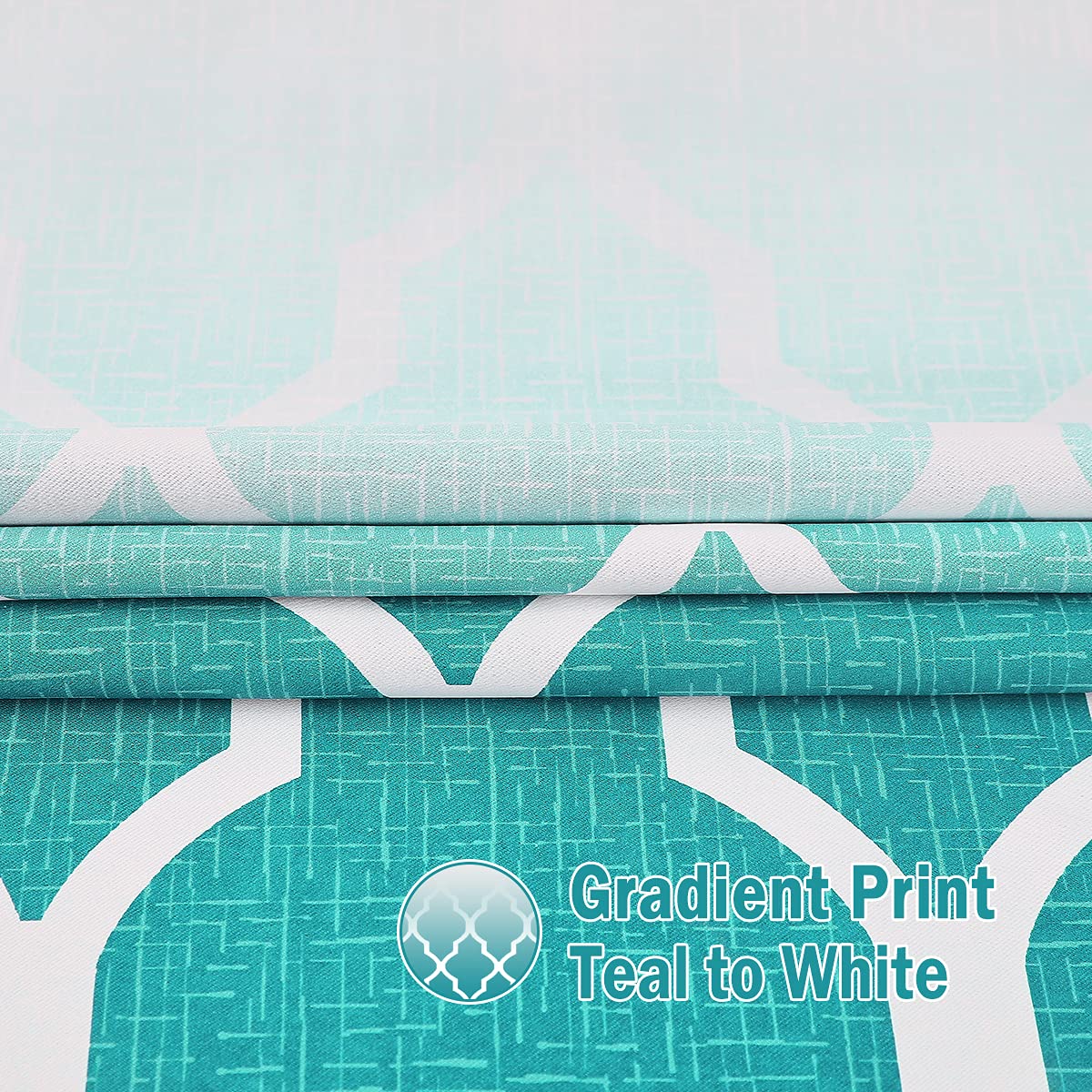 Beauoop Blackout Curtains for Bedroom Teal Ombre Curtains 54 Inch Drop Geometric Print Eyelet Curtain for Living Room Darkening Thermal Insulated