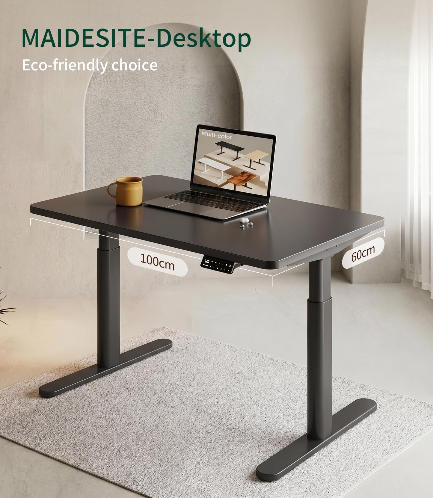 MAIDeSITe Table Top,Desktop for Height Adjustable Electric Standing Desk,Black,100 * 60 * 2.5 cm