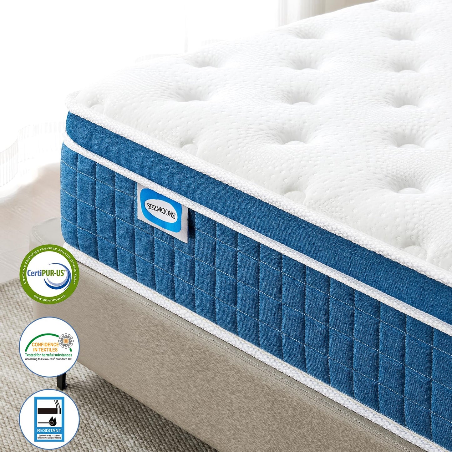 SEZMOONSI 4FT6 Double Mattresses, 10.6 Inch Memory Foam Pocket Sprung Mattress Double Size for Back Pain Relief