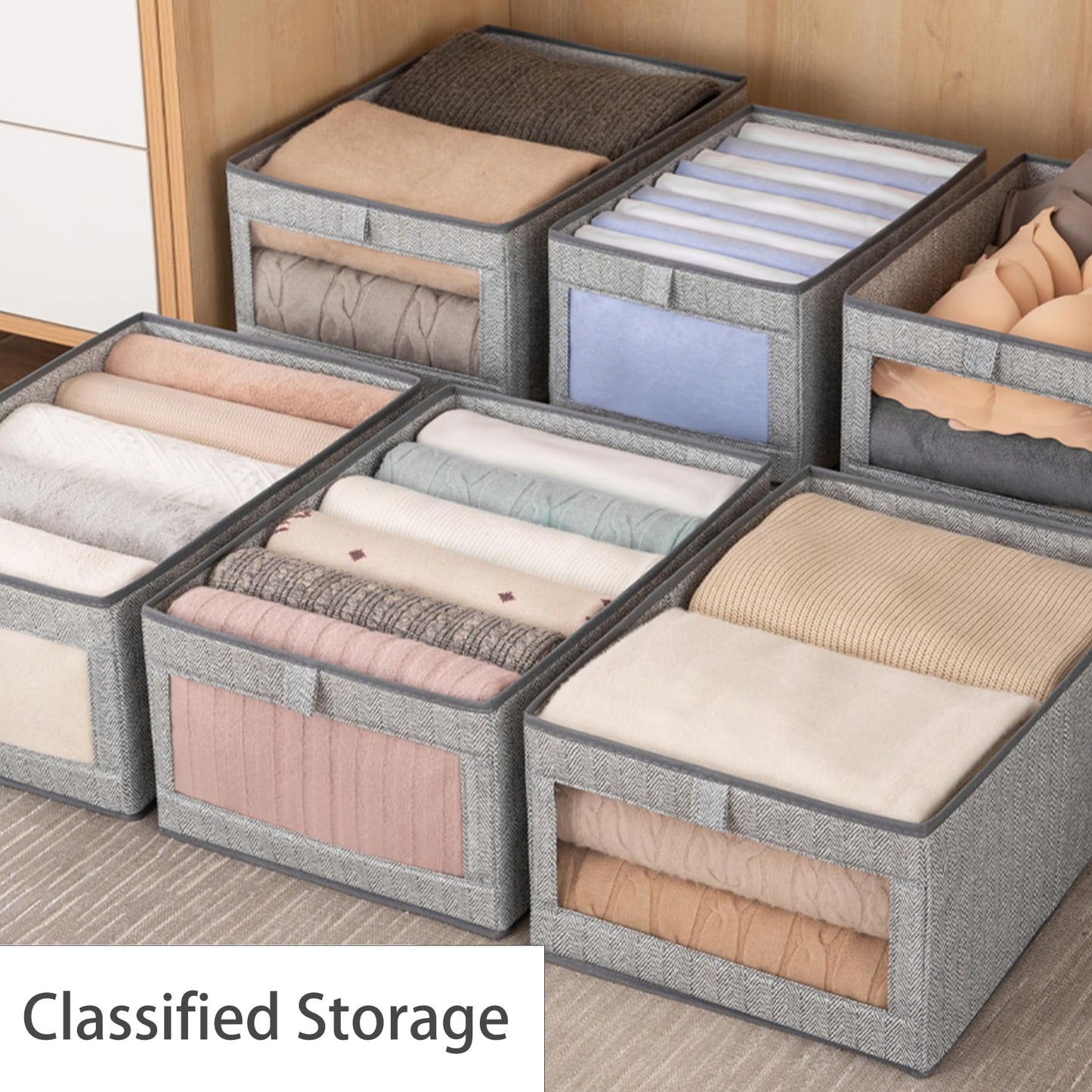 Goesort Set of 5 Clothes Storage Boxes, Wardrobe Storage Organiser Fabric Clothes Organiser