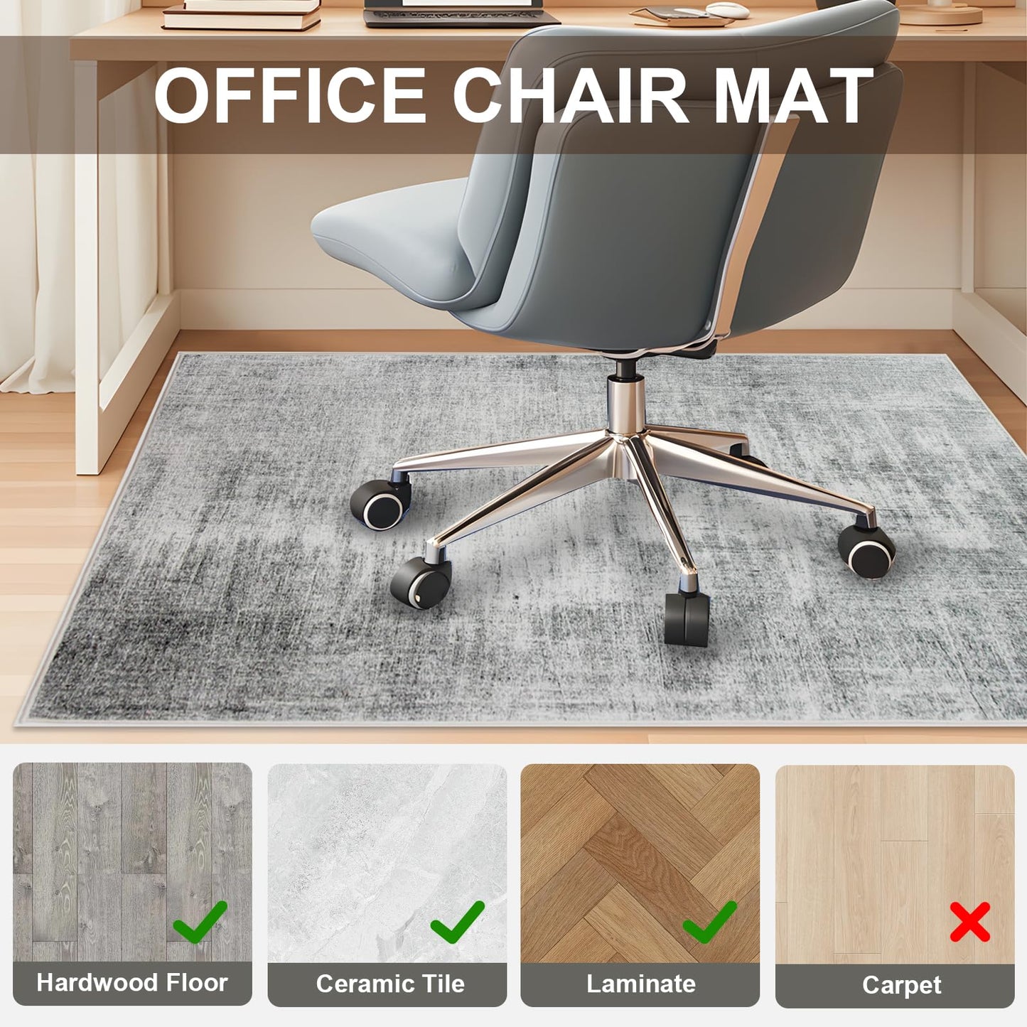 Office Chair Mat 120 x 150 cm, Floor Protector for Office Chair, Anti-Slip