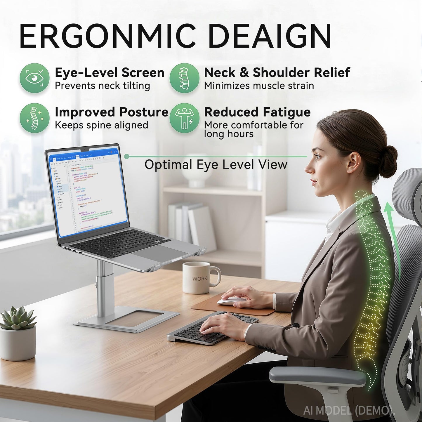 SOUNDANCE Adjustable Laptop Stand for Desk, Computer Stand, Ergonomic Laptop Riser Holder Compatible with 10 to 17.3 Inches Notebook PC Computer
