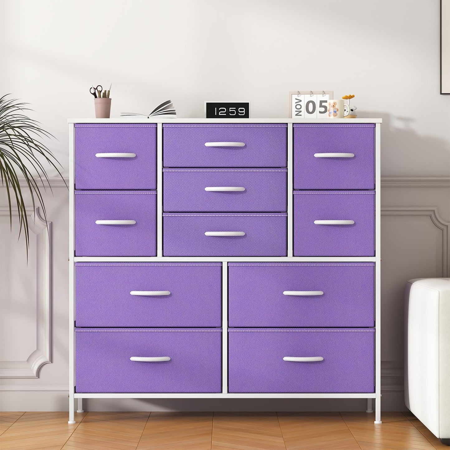 GoaHi Chest of Drawers, Large Dressers with Metal Frame and MDF Wooden Top Board, Adjustable Feet, Anti-Tip Safety