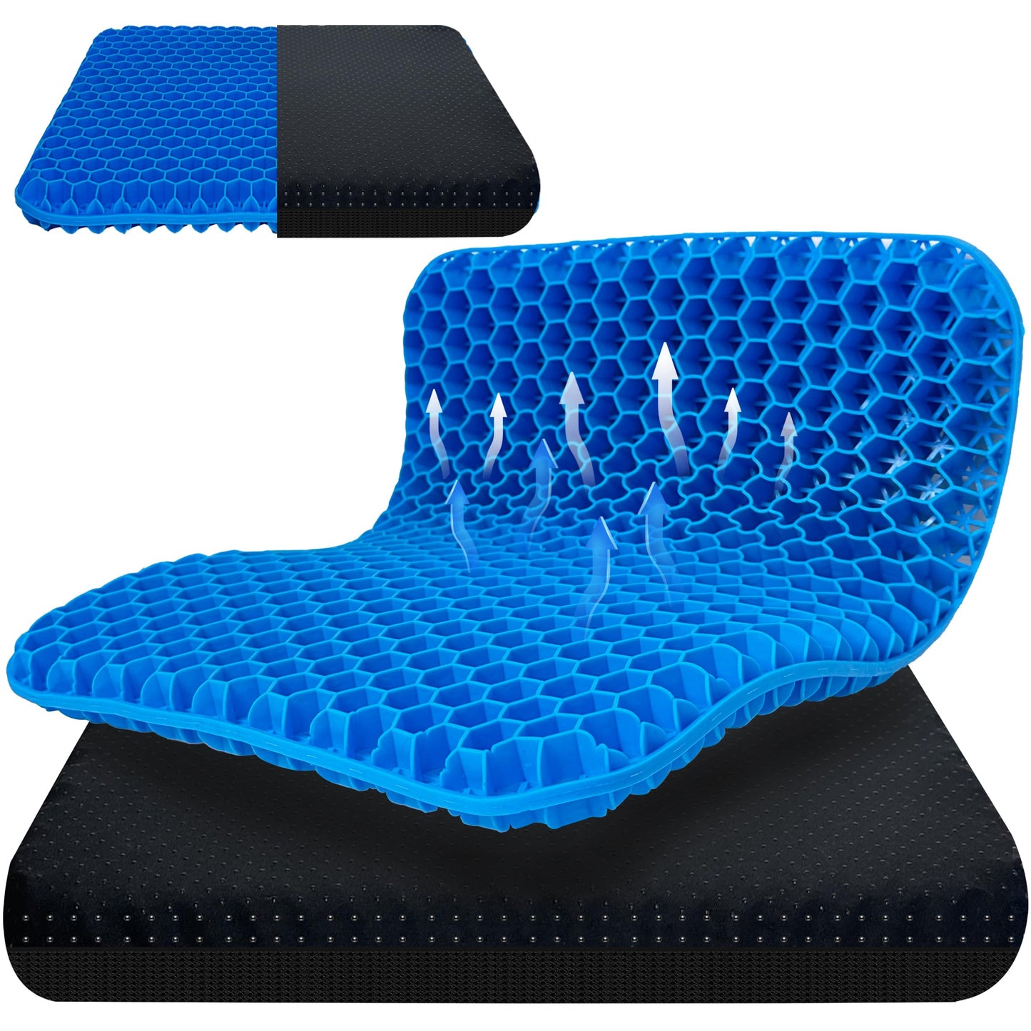 PICKSMOCUB Gel Seat Cushion Large Ergonomic Honeycomb Cooling Gel Cushion with Removable Washable Cover Anti Slip Pressure Relief for Office Chair