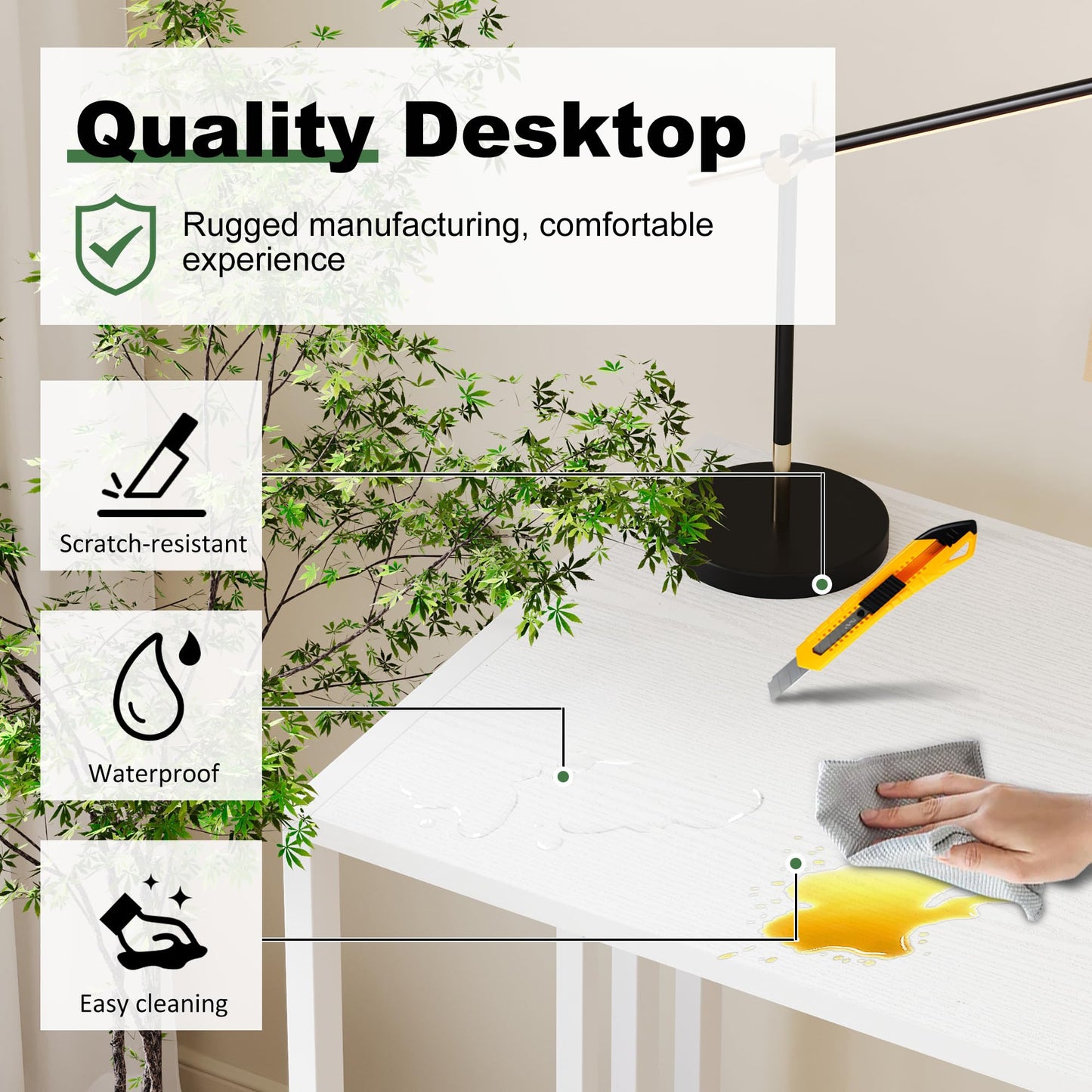 Lutown-Teen 90 cm Small Folding Computer Desk No Assembly Required, White