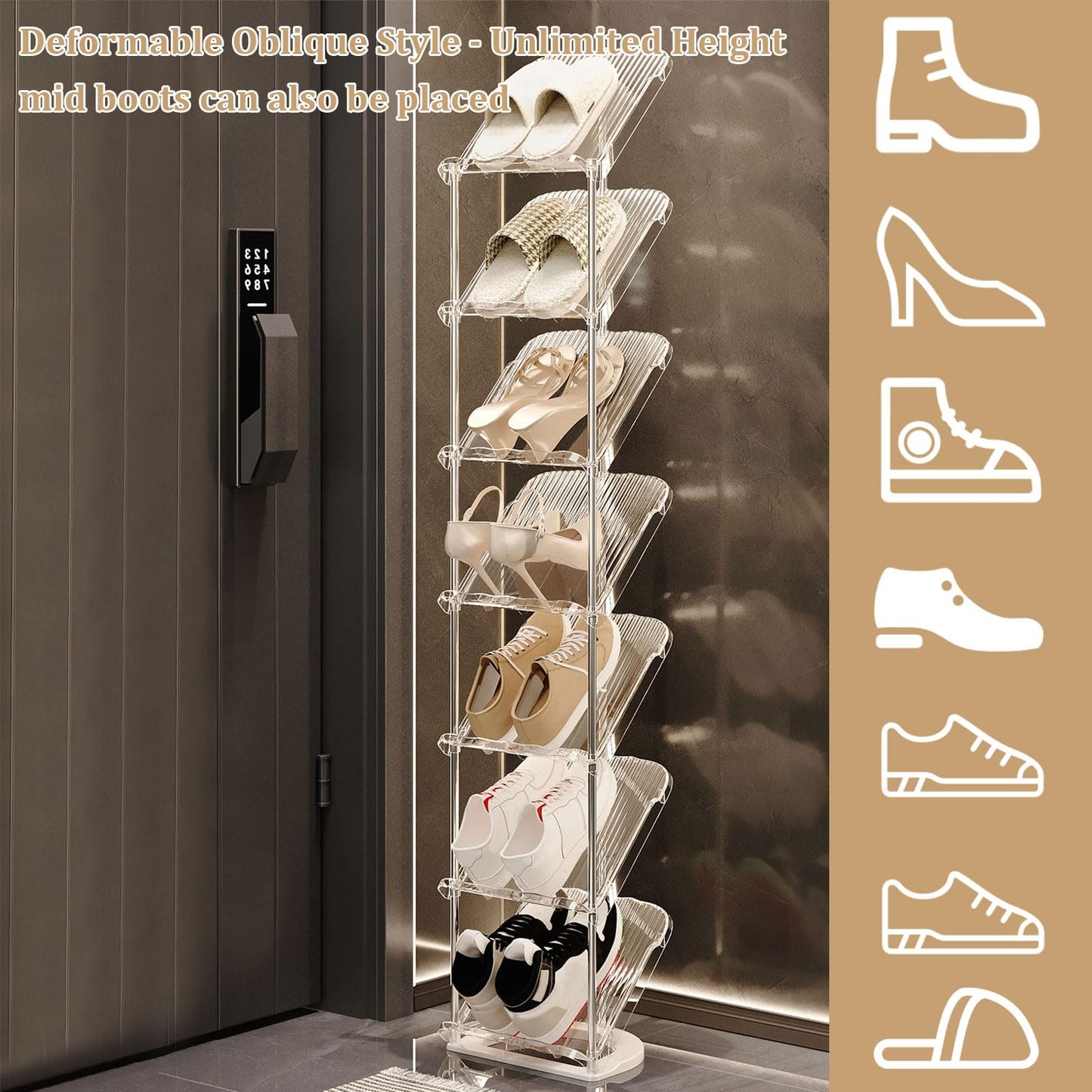 kiss me Sloping Narrow Shoe Rack,5/6/7/8 Tiers Transparent shoe rack small Slim Tall Shoe Storage Rack Vertical Shoe Shelf Stand Holder Organiser