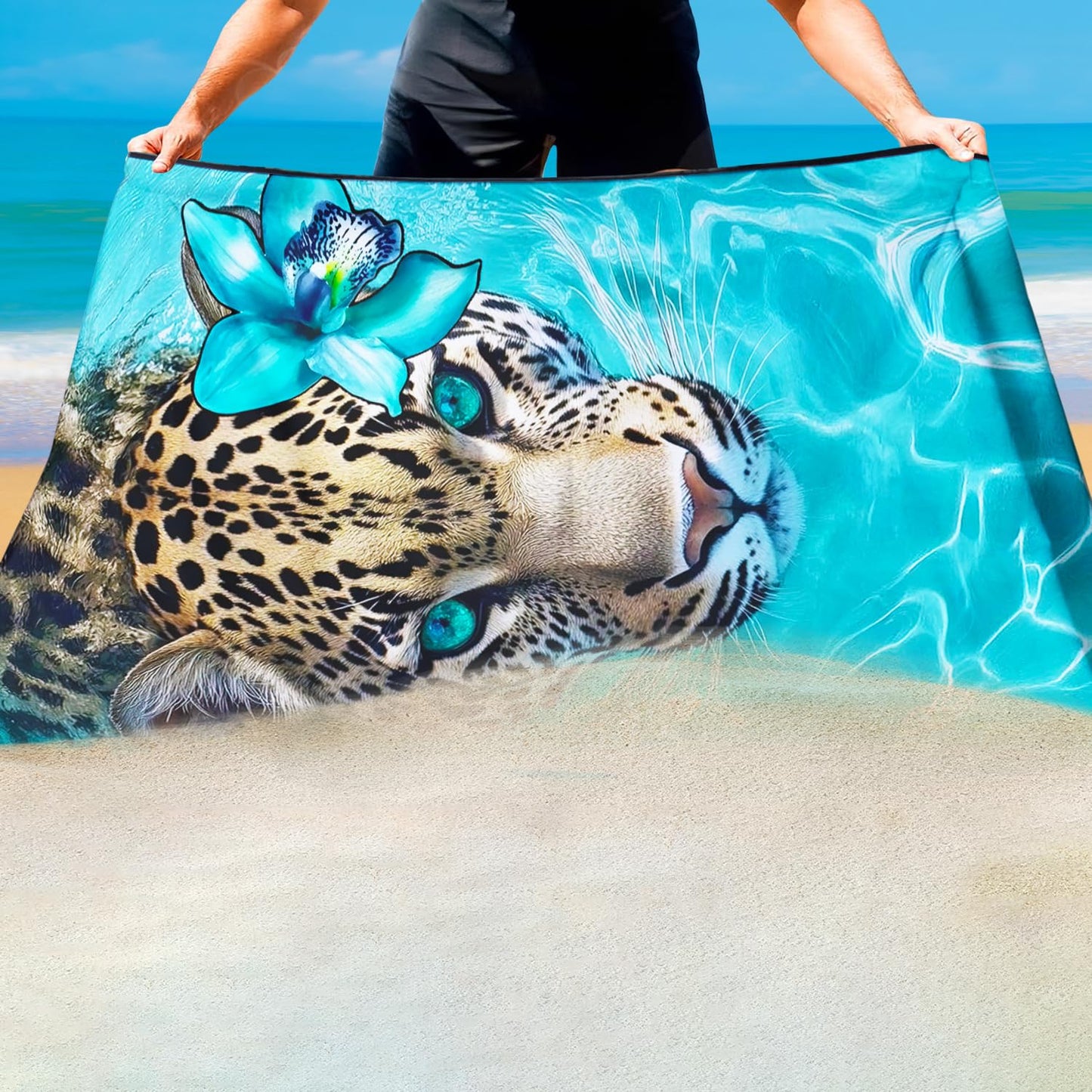Violetpos Jaguar with Orchid Beach Towel, Extra Large 180x90 cm 250GSM Microfibre, Sand Free Quick Dry