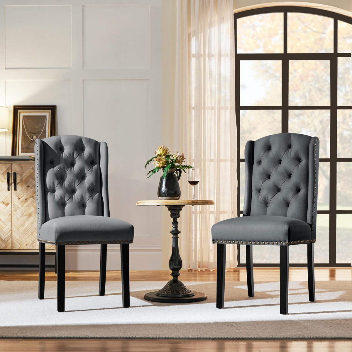 Yaheetech Classic Dining Room Chairs Set of 2 with Wooden Legs, Deep Grey