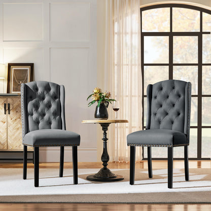 Yaheetech Classic Dining Room Chairs Set of 2 with Wooden Legs, Deep Grey