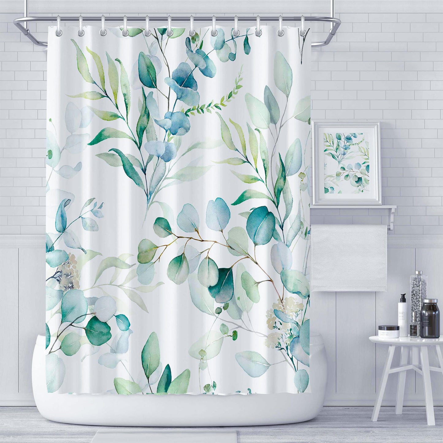 LIVETTY Green Leaves Shower Curtains 180x200 cm Drop Fabric Shower Curtain for Bathroom Quick-Drying Kitchen Curtains Machine Washable with 12 Hooks