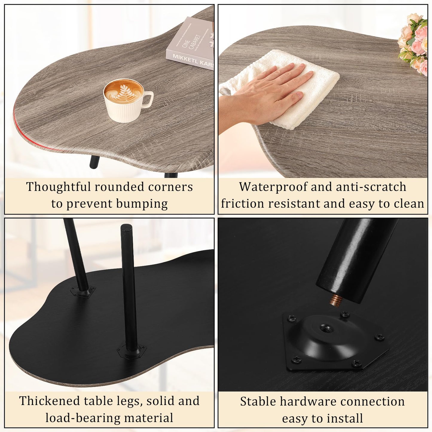 FEUFOAM Coffee Table Cloud Shaped Small Living Room Tables Farmhouse Rustic Coffee Tables Wooden Irregular Accent Center Table for Small Spaces Home