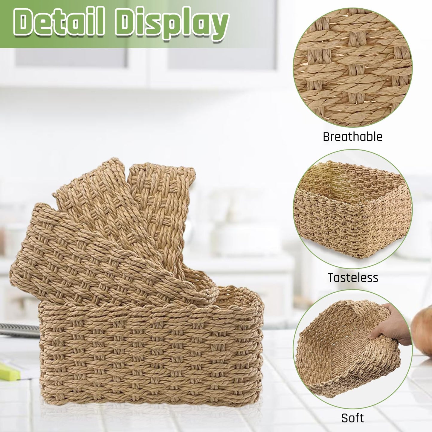 4 PCS Small Wicker Baskets, Multifunctional Woven Storage Baskets