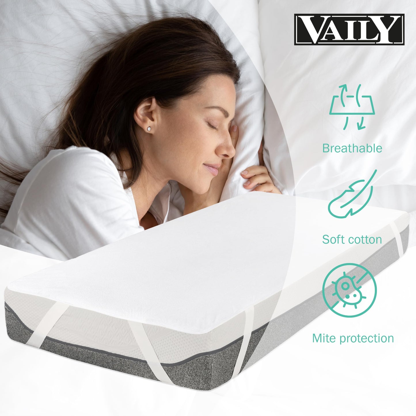 Vaily Mattress Protector 180 x 200 cm – Oeko-Tex Certified Mattress Protector, Waterproof and Washable Mattress Topper
