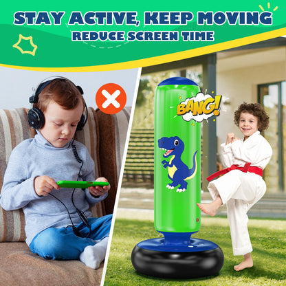 QPAU Inflatable Punching Bag, 48 Inch Stable Inflatable Boxing Bag for 3-6 Kids,Dinosaur Toy & Gifts for Boys and Girls, Kids Boxing Set for
